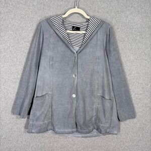 Fenini Tunic Hooded Cardigan Sweatshirt Small Gray Artsy‎ Lagenlook Mother Pearl